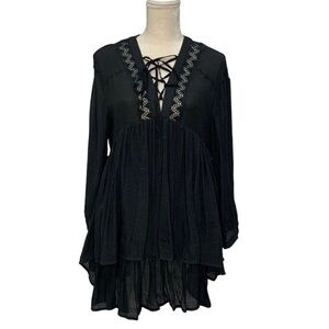 Talulah Black Tiered Mini Dress Size Medium Lace Up Long Sleeve Ruffle